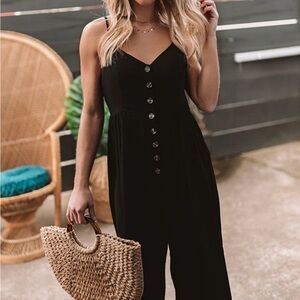 Impressions Black Button-Down Jumpsuit